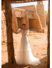 Short Sleeves Ivory Lace Dots Tulle V Back Wedding Dress